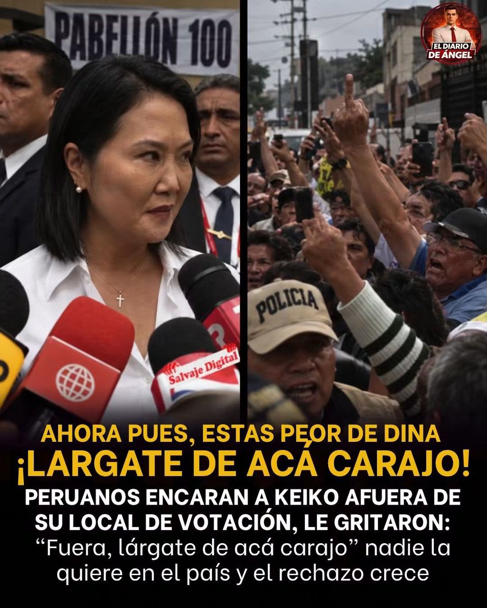 ALFONSO57820023's tweet photo. Keiko Fujimori llegó a su local de votación en San Borja para ejercer su voto y llamar a los peruanos a participar en las elecciones. Pero en los exteriores, ciudadanos empezaron a lanzarle gritos de rechazo, entre ellos arengas de “¡fuera!” y “¡lárgate de acá, carajo!”, https://t.co/W2rgZqlPYz