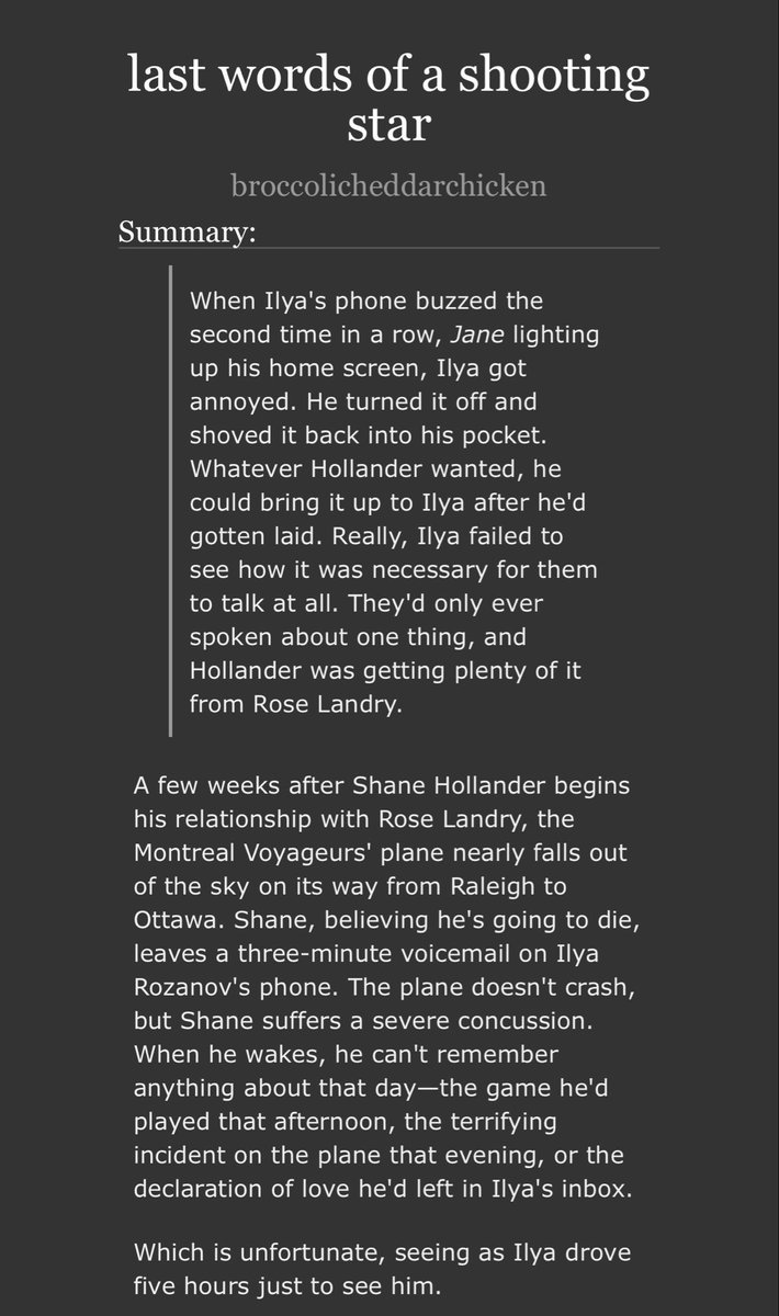 promised_ivy's tweet photo. As a thank you for the reception of my own fic, I’ve collected all the fics I could find based on the tumblr post/where Shane’s plane goes down. Lmk if I missed any! 🧵

https://t.co/FQbRFXXS9q

https://t.co/vGq3a9PpUj

https://t.co/DyciTb0Xlp

https://t.co/TJ8V4V6J7S https://t.co/Djvt03Kgcg