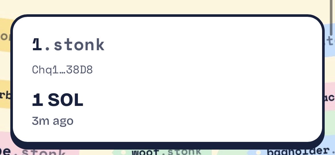 leventiscrypto's tweet photo. Someone just bought 1.stonk

First digit sold on https://t.co/tPqm0oRPUk (@dotstonk)

Own a .stonk domain 

solana:6GmAFSYs4gk3FDao5FzzySQpPZaWsa4rUJHacpMpUNgx (@LaunchOnSF) https://t.co/HiRwls6mAs