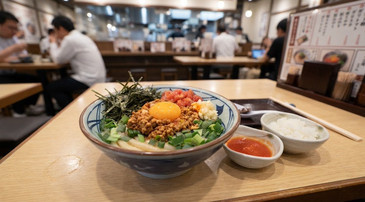 Kuzzila_chan's tweet photo. 『 #丸亀製麺 の #肉辛まぜうどん 発売記念キャンペーン開始！』
この話題を題材に、プロポーズ前日の男が肉辛まぜうどんへの欲望に屈するドタバタ劇を描く、架空で空想だけど現実感のあるショートストーリー。『丸亀製麺の肉辛まぜうどんでニンニクパニック』を創ってみた！
https://t.co/EMU3FS9mX8 https://t.co/vjWsTk4Clu