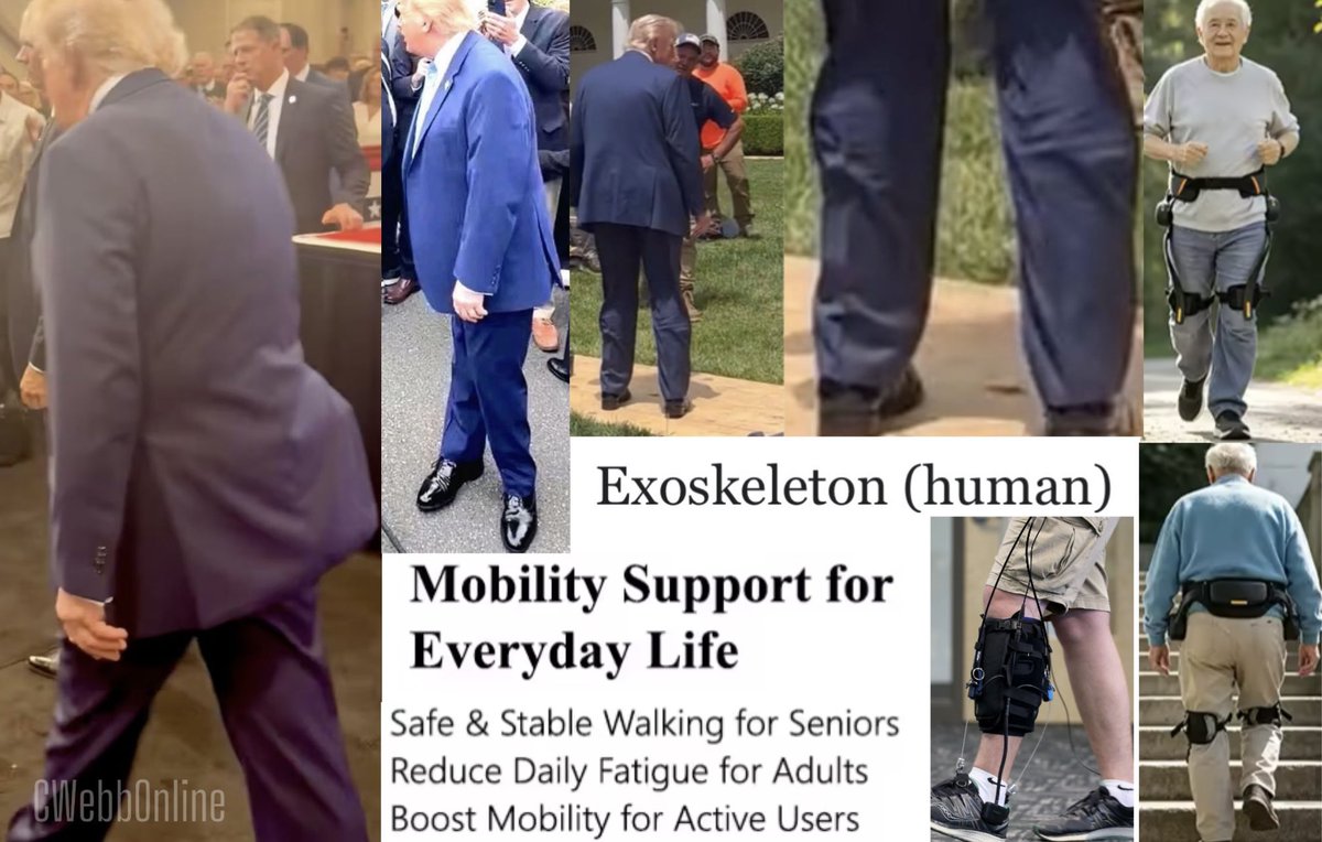 cwebbonline's tweet photo. If you’ve been paying attention, it appears that Trump has had at least one stroke. Possibly a few.

And the bulges and strange posture we have been seeing are because he’s wearing an exoskeleton. https://t.co/IHkhtThEr8