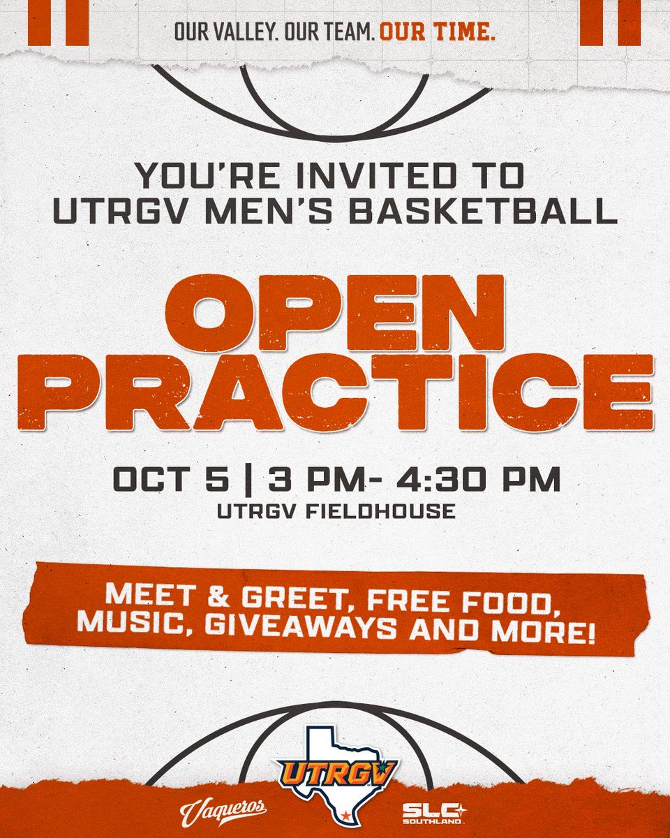 chambershoops's tweet photo. π¨UTRGV Studentsπ¨
Make sure you attend Open Practice in the Fieldhouse TOMORROW, October 5th @ 3PM! βπΌπ§‘π΄
There will also be free food, live music & DJ, & MORE! ππ€
π
Oct 5 | 3 PM
π UTRGV Fieldhouse
#UTRGV #RallyTheValley #HerdHoops https://t.co/pT8UvARbzs