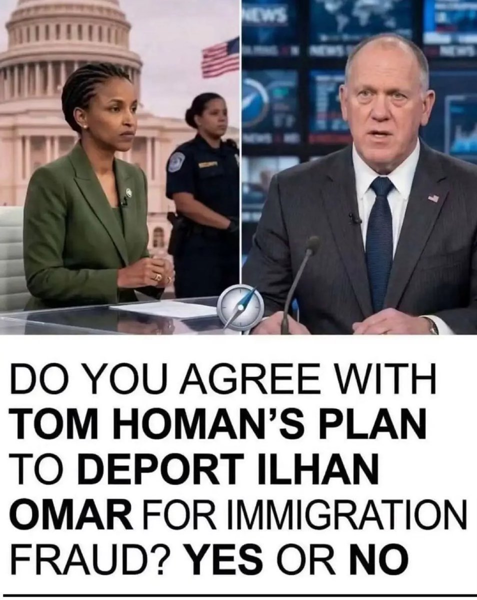 MFlynn_Official's tweet photo. DO YOU AGREE WITH TOM HOMAN'S PLAN TO DEPORT ILHAN OMAR FOR IMMIGRATION FRAUD? 
YES OR NO https://t.co/6bOmSbm0Ub