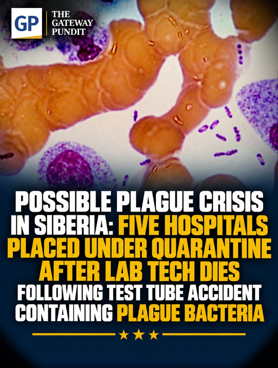 gatewaypundit's tweet photo. A 28-year-old technician at Russia’s Irkutsk Anti-Plague Institute is dead, nearly 200 people are under medical observation, and five hospitals in the region have been reportedly slammed shut for quarantine, while the Kremlin’s health agency insists this is nothing but “pneumonia of unknown origin.”

The Moscow Times identified the dead woman as Darya Shipilova, a laboratory worker at the Irkutsk Anti-Plague Institute of Siberia and the Far East.

Read the rest of the story, link in the comments.