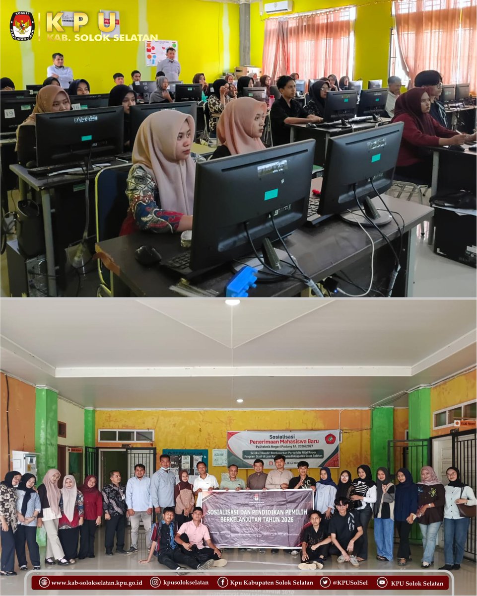 KPUSolSel's tweet photo. #TemanPemilih, Jumat, 2 Oktober 2026, KPU Kabupaten Solok Selatan berkesempatan hadir di Kampus Politeknik Negeri Padang PSDKU Solok Selatan dalam rangka melaksanakan sosialisasi dan pendidikan pemilih bagi pemilih pemula.-- https://t.co/oig0IF0XRp