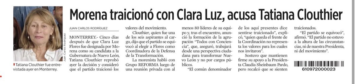 DeniseDresserG's tweet photo. Qué curioso. Tatiana Clouthier descubre que Morena “traicionó sus valores” justo cuando le niegan una candidatura. Como activista ciudadana y luchadora por la democracia que alguna vez fue, debió haber alzado la voz antes, ante el debilitamiento de contrapesos, la reforma judicial, los ataques a periodistas, la sobre representación ilegal en el Congreso y tanto más. La traición que hoy denuncia no empezó con Clara Luz. Empezó cuando Morena convirtió en prescindibles muchas de las causas democráticas que Tatiana decía defender.