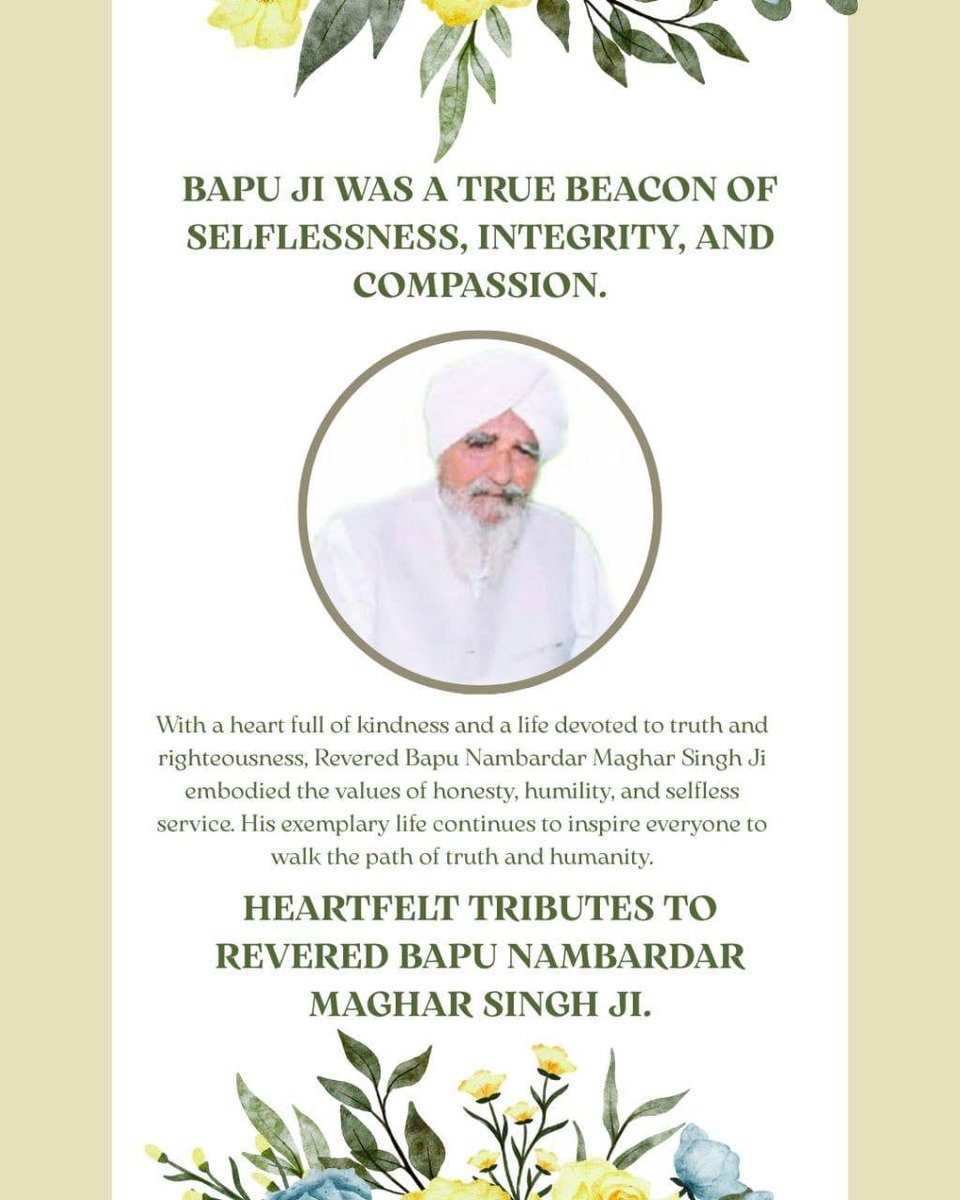 RahulKu52172643's tweet photo. Bapu Maghar Singh Ji, the revered father of Saint Gurmeet Ram Rahim Singh .In remembrance of this exemplary soul, 5 October is observed as #ParmarthiDiwas  every year at Dera Sacha Sauda. The occasion inspires  including blood donation camps and welfare activities for the needy. https://t.co/u1PDamaJiK