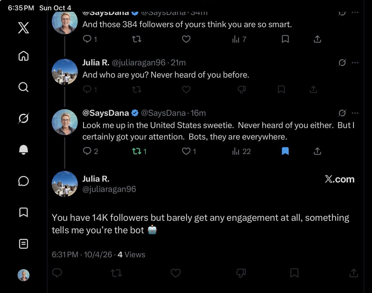 SaysDana's tweet photo. This is when bots keep trying to engage.
Miss @juliaragan96 seems to want to play. https://t.co/mTPjtrdwCB