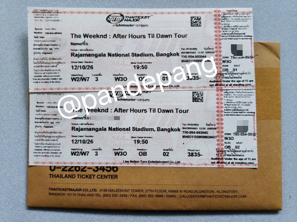 Pandepang's tweet photo. ปล่อยบัตร ขายบัตร The weeknd 2 ใบติด

รอบ: วันที่ 12 ต.ค. 69
Zone: W3O
ราคา : 2 ใบติด 7,000 บาท

📍จ่ายสด นัดรับ เมเจอร์รัชโยธิน เซ็นทรัล รามอินทรา 
💬สนใจ dm ได้เลยค่ะ

#AfterHoursTilDawnTour
#AfterHoursTilDawnTourBKK 
#TheWeekndLiveInBangkok
#Theweeknd https://t.co/jKSkATs4At