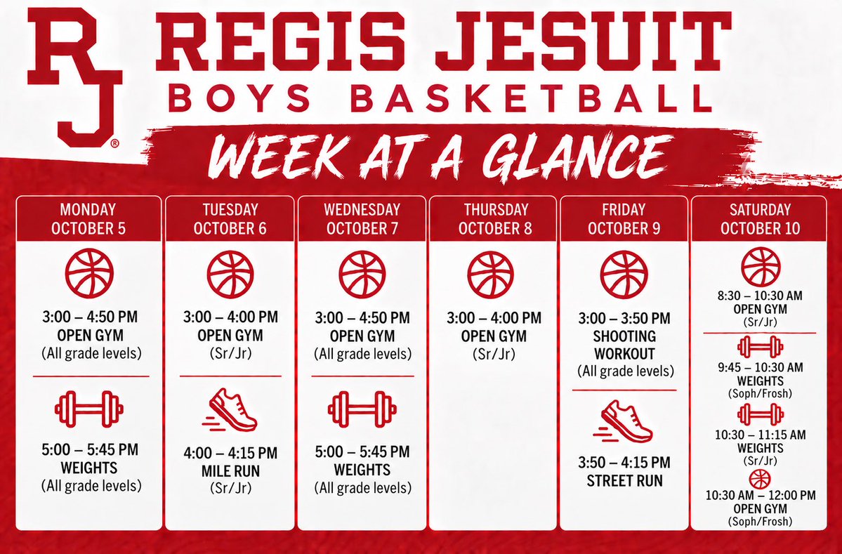 regisjesuitbbb's tweet photo. Schedule for the upcoming week! #AMDG #GoRaiders https://t.co/FGxrpV5h2U