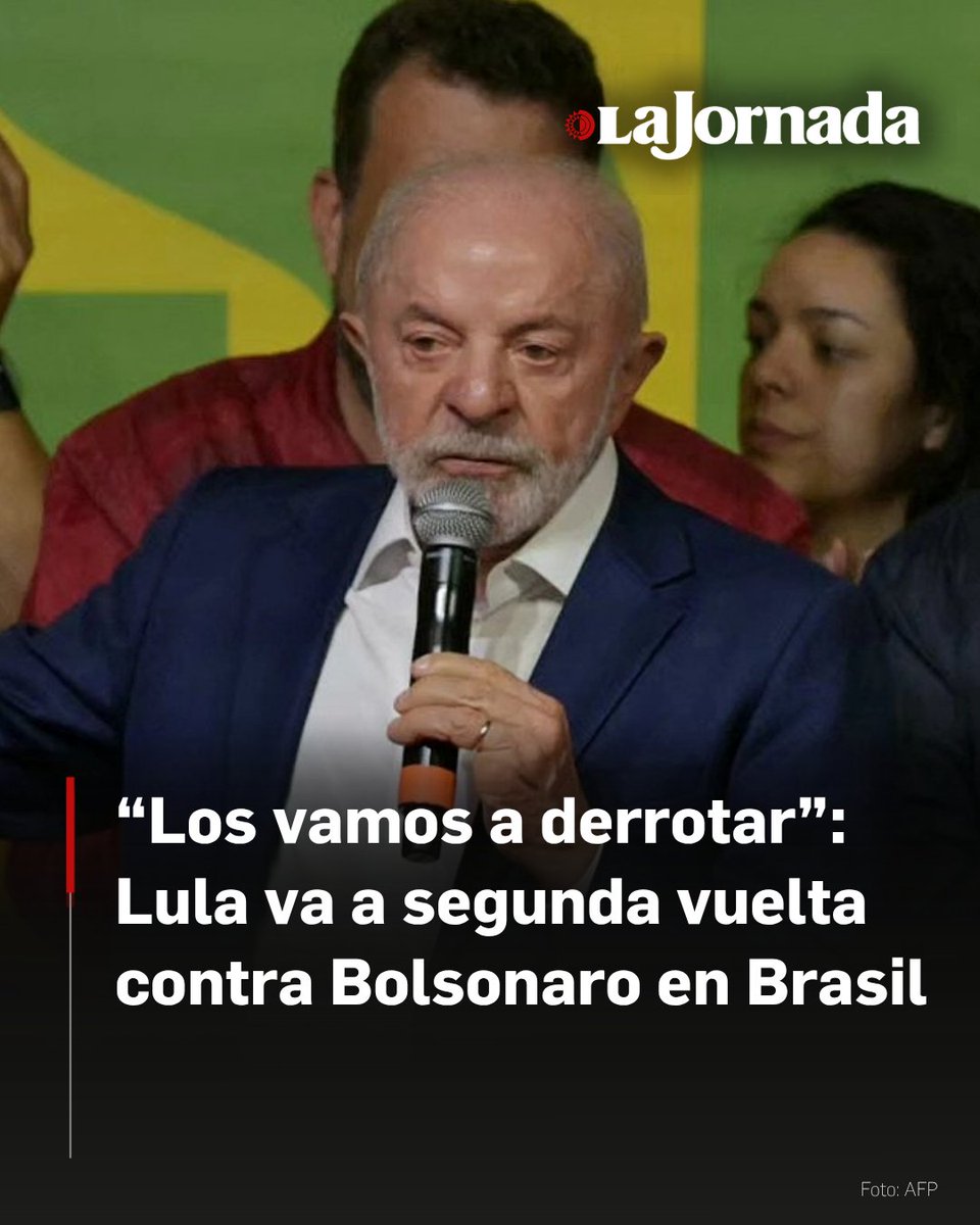 lajornadaonline's tweet photo. Flávio Bolsonaro logró el 47.1 por ciento de los votos válidos, y el líder de la izquierda, un 45.08 por ciento, según los resultados oficiales con el 99 por ciento del escrutinio finalizado.

“No gané en primer vuelta porque a la gente le gusta que compita en segunda vuelta, soy muy bueno en eso”, comentó Lula, que a los 80 años busca su cuarto mandato no consecutivo. El mandatario indicó que se tomará un día de descanso. “Pero desde el martes, los Bolsonaro deben prepararse porque los vamos a derrotar”, añadió.

Más información en: https://t.co/mScyDMh0SW