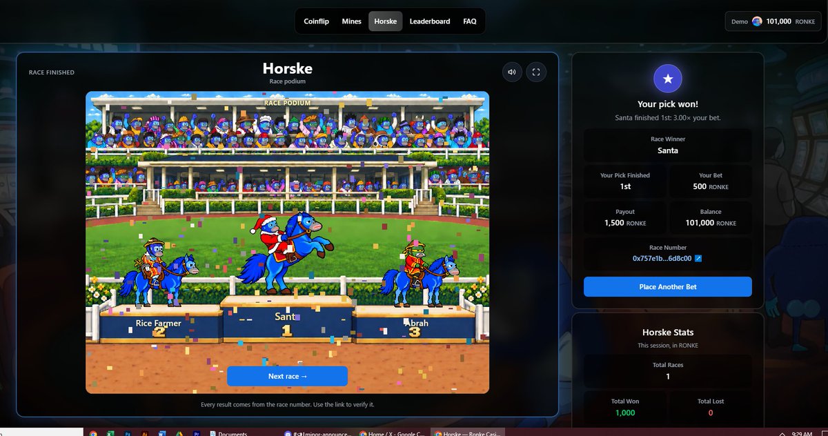 HorskeOnRonke's tweet photo. 🐴🔥 HORSKE KEEPS BUILDING AND BUILDING!

Another leak? The Horske team ain't sleeping we're cooking nonstop!

🎰Ronke Casino is looking WILD! Here's a little sneak peek of what we might be playing SOON!

Looks like Santa hopped on a horse, and guess what? 🎅I PICKED HIM AND WIN! https://t.co/GhZZpi1y7c