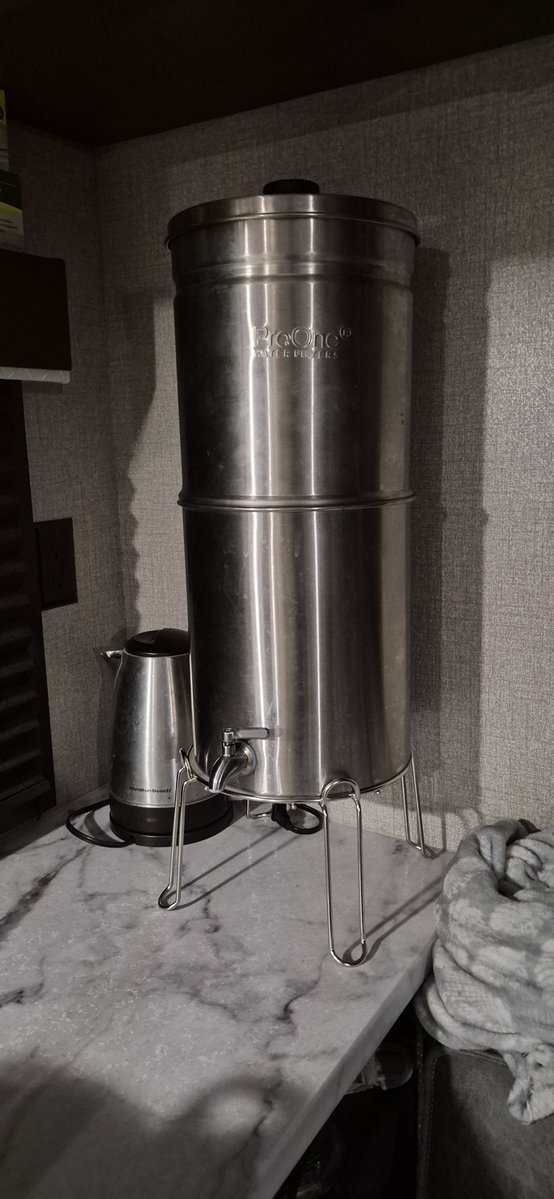 Juneaudave2005's tweet photo. We finally decided to start bringing our water filter tower from home during our camping trips. I'm pretty sure water quality is all over the board from campground to campground, and this provides a level of consistency. We'll be in our camper 4 1/2 months in 2027... https://t.co/LcaL2v6MtJ