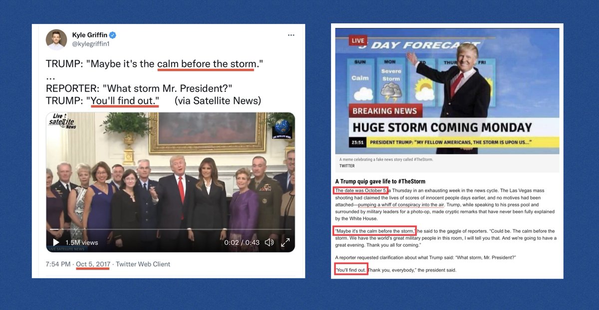Cowboyw2b2's tweet photo. October 5th (Monday) is the 9 year anniversary of the day Trump said, "Maybe it's the calm before the storm." and possibly more importantly, "You'll find out." https://t.co/RKeIf22VMg