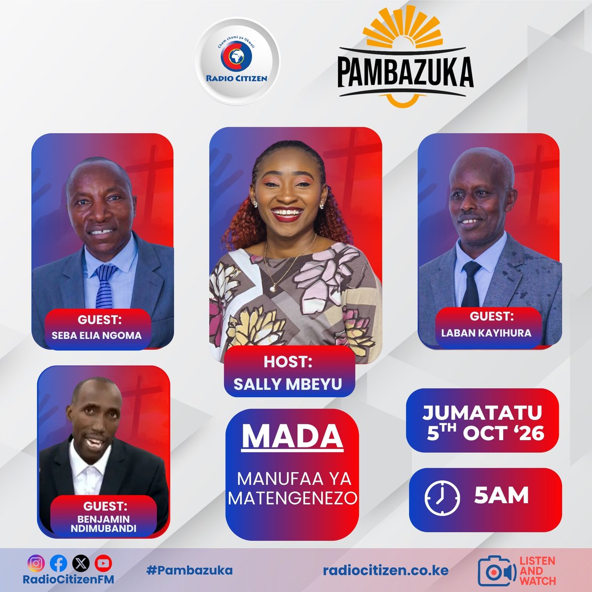 RadioCitizenFM's tweet photo. Ni wakati wa neno! 

Kaa mkao wa kupokea mafunzo ya kujenga na kuimarisha kutoka kwa Wanamatengenezo "The Reformers" ndani ya #Pambazuka na Sally Mbeyu 
#RadioNumberOne https://t.co/O11kGjBIuI