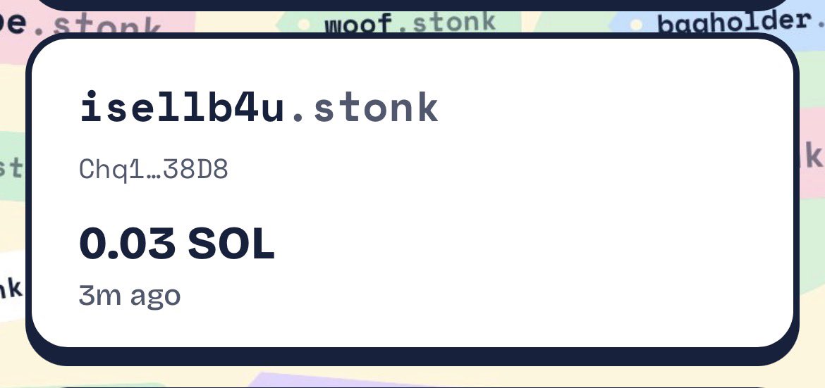 dotstonk's tweet photo. This is the funniest .stonk (@LaunchOnSF) name bought 

I Sell B4 U

Bro is a sniper

Get your .stonk name now

https://t.co/DPzbBffYH7 https://t.co/hemqlunOoT