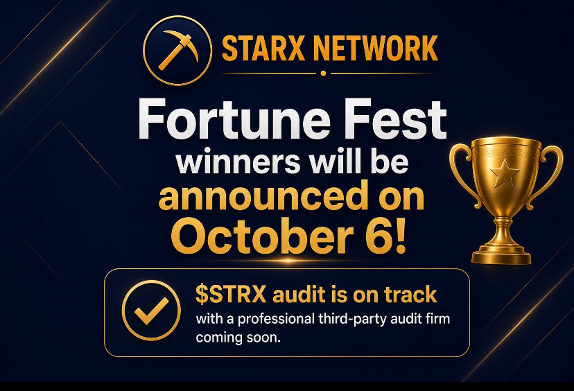 openmainnet's tweet photo. Big updates, StarX family ⭐

🏆 Fortune Fest winners will be announced on October 6!
✅ $STRX audit is on track with a professional third-party audit firm coming soon
🤝 Big partnership is coming
🚀 $STRX launch is almost here

Keep supporting StarX Network. The best is yet to come! @StarXCoreTeam 

Join WhatsApp group 
👉 https://t.co/kRBUIAhEju