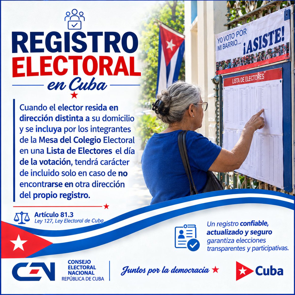 Elecciones_Cuba's tweet photo. 🗳️🇨🇺 Un Registro Electoral confiable, actualizado y seguro es garantía de elecciones transparentes y participativas. #JuntosPorLaDemocracia👍 https://t.co/0wccfaRmC3