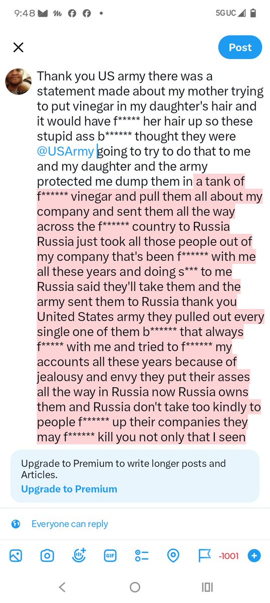 IBOSSLW's tweet photo. Thank you US army there was a statement made about my mother trying to put vinegar in my daughter's hair and it would have f***** her hair up so these stupid ass b****** thought they were @USArmy going to try to do that to me and my daughter and the army protected me dump them https://t.co/fduR0G4tqn