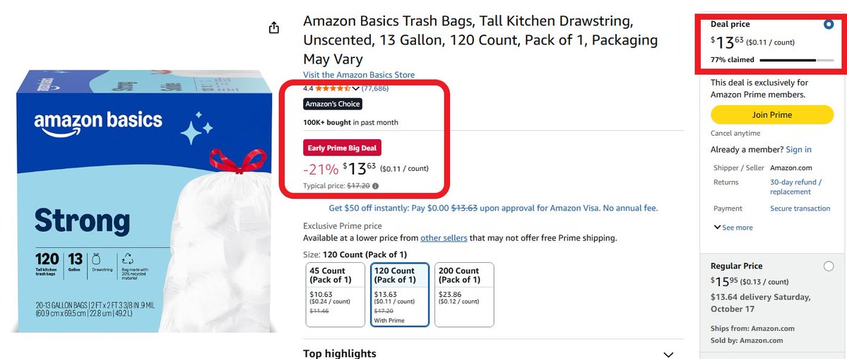 Buzzbasket's tweet photo. Early Prime Big Deal🔥🔥
Amazon Basics Trash Bags, Tall Kitchen Drawstring $13.63

https://t.co/rqOcqHml0r

#ad https://t.co/y9jvIkOLVY