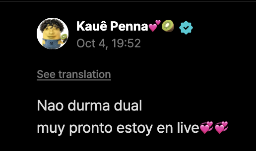 StbvBase's tweet photo. KAUÊ via Weverse

🥝: Don't sleep dual
I'll be live very soon💞💞

#SANTOSBRAVOS #KAUÊ https://t.co/r90S6eBjmN