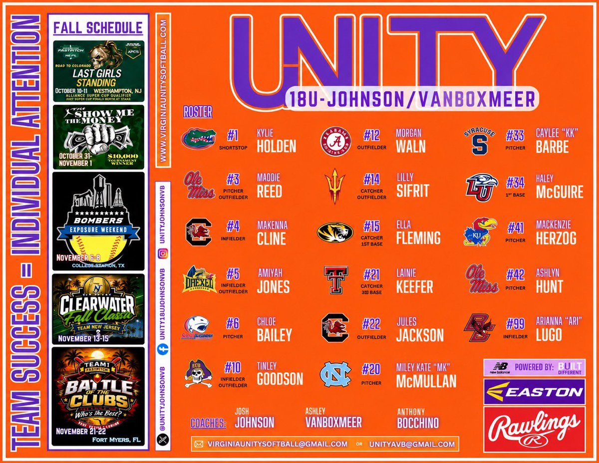 mileymcmullan24's tweet photo. 🧡💜 Schedule ⬇️ for fall 🧡💜
Ready to hit the field with this SQUAD 🔥
Love these girls !!!!
#builtdifferent #committed #ahhhhh 🙌
@UnityCoachJosh @AnthonyBocchin4 @AshVanBoxmeer4 @UNCSoftball @c_lyon22 @coachmegsmith @Laurinwatts @CoachOAllZones @TrueRecruitsSB @PrepSoftball @BradyVernon @los_stuff @LineDsoftball @SoftbalAmerica @Rule42sports @DiamondAddicts @THEWOWSB
