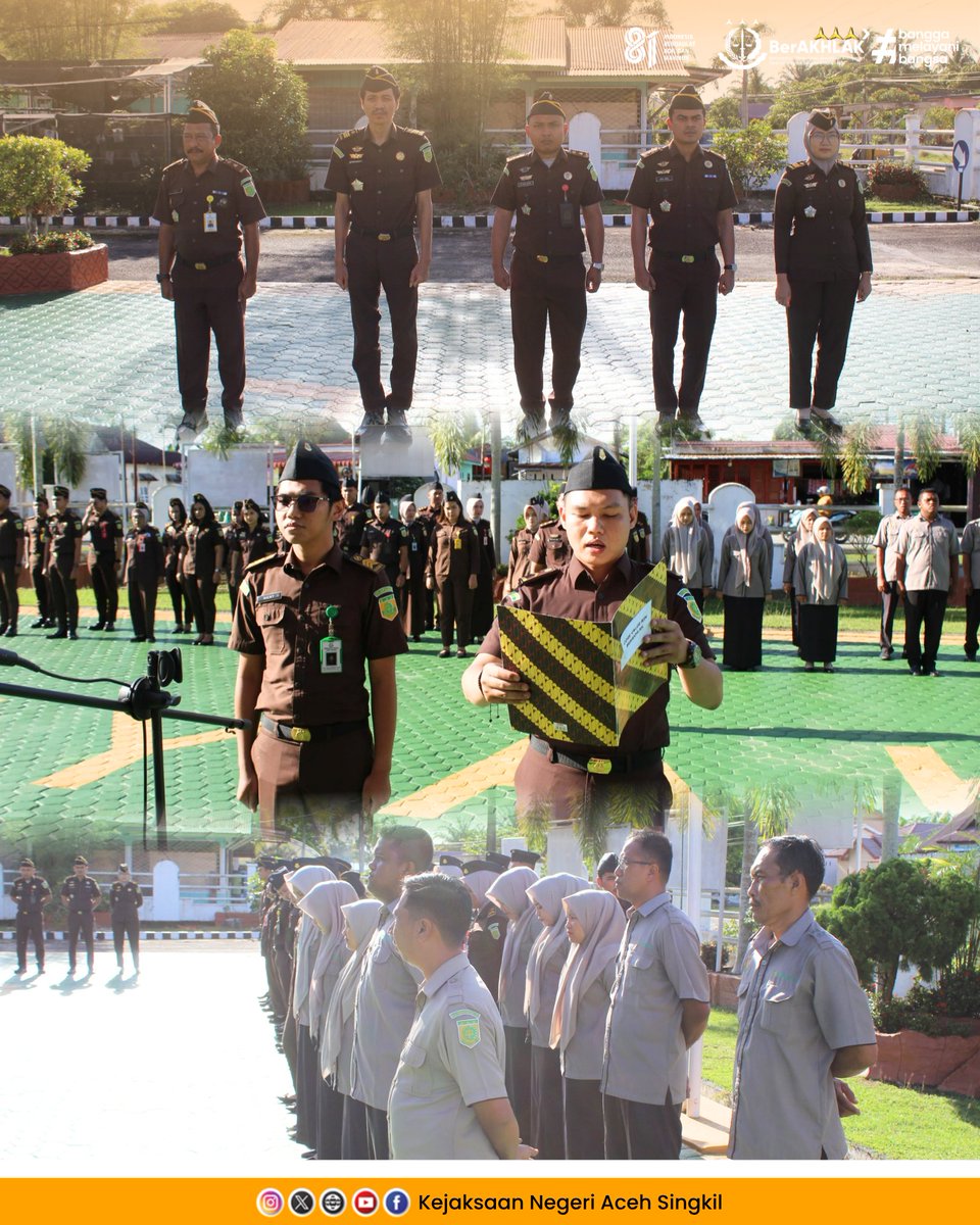 knsingkil's tweet photo. Senin, 05 Oktober 2026

Kepala Seksi PAPBB, Deddi Maryadi, S.H., M.H memimpin Apel Kerja yang diikuti oleh Kasubbag, Para Kasi, seluruh Pegawai dan PPNPN di halaman kantor Kejaksaan Negeri Aceh Singkil.

#KejaksaanRl
#KejatiAceh
#KejariAcehSingkil
#BerkaryaUntukBangsa https://t.co/Kfp5pRVpfJ