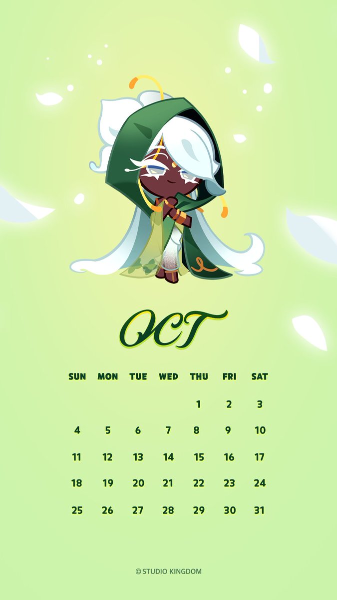 CRKingdomEN's tweet photo. Set the October calendar featuring the elegant and noble #MograCookie as your mobile wallpaper! 📱

Reply to this post 📝 with a screenshot of you using this wallpaper on your phone📱 and let us know your Kingdom name and server!
10 lucky winners will receive Crystals 💎 x1,000! 🎁

📆 Event Period: October 5 – October 11 (GMT+9) 
🏆 Winner Announcement: October 15 (GMT+9) 

#CookieRun #CookieRunKingdom