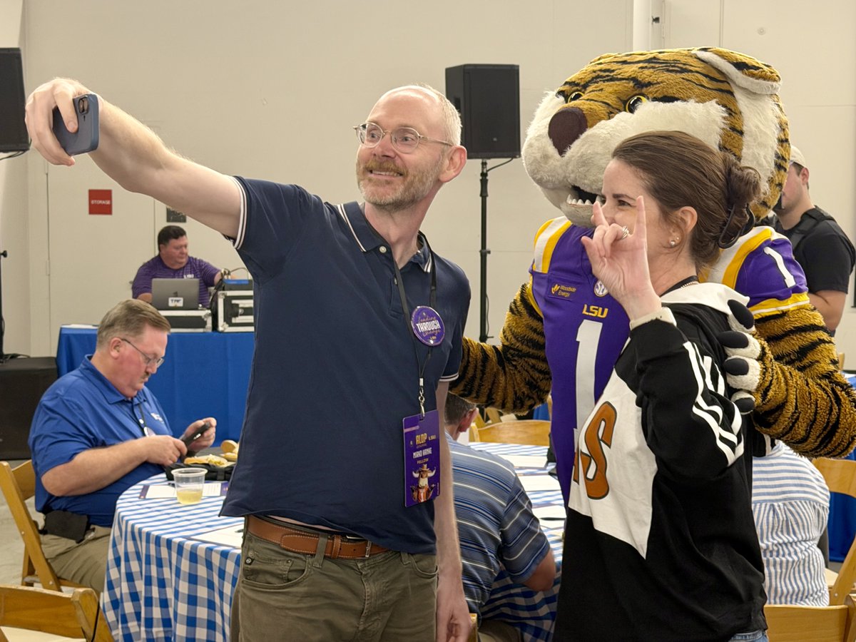 SECAcademics's tweet photo. The @SEC Academic Leadership Development Program is officially underway at @LSU! 🙌

The cohort gathered at an SEC-style (indoor) tailgate for the workshop's opening session, with a special welcome from @LSUgym legend D-D Breaux and Mike the Tiger. 🐯

#ItJustMeansMore https://t.co/n1H2e3dI4A