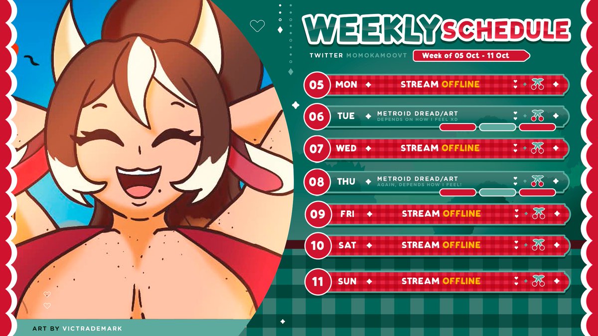 MomokaMooVT's tweet photo. New schedule✨
Streams are a bit lighter this week while I rest from Subtember and begin preparations for my outfit debut at the end of the month! 💪🐮 I might add one surprise stream, so keep an eye out ❤️ https://t.co/dQYxYRnEvB