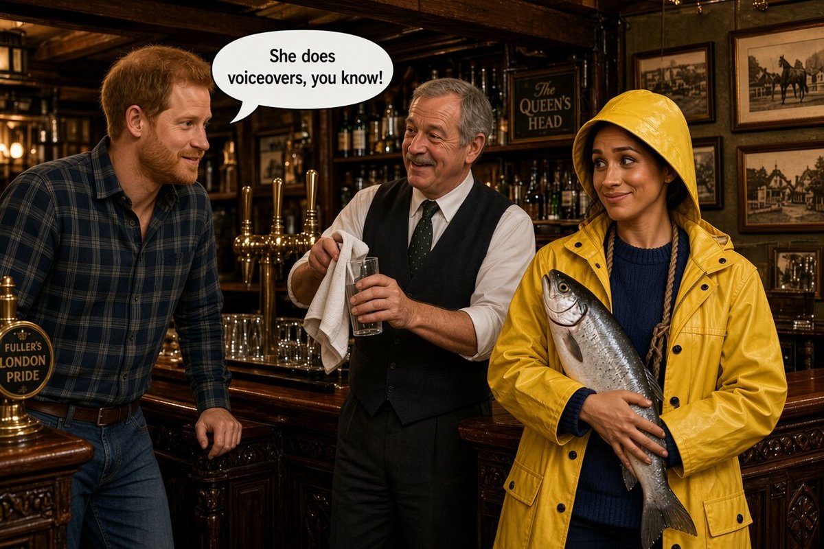QuoPrincess's tweet photo. @sage1411 Well, since Madam's Advent calendar scheme has stalled, perhaps Aitch was angling to get her a gig with the pub hawking their fish &amp; chips! https://t.co/AE2XIo2m43