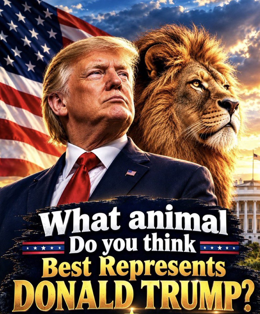 Musk_insights__'s tweet photo. What animal do you think BEST represents
X
Donald Trump?
"LION" for me!
Because he's brave, fearless, bold, intelligent, sharp, strong, and never backs down.
A true leader with the heart of a lion!
What's your choice? https://t.co/Dg0jlcc0Qt