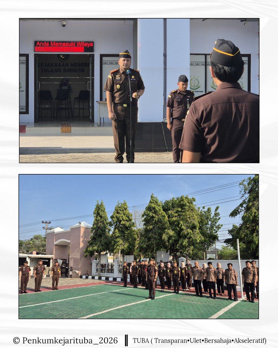 kejarituba's tweet photo. APEL KERJA SENIN PAGI KEJAKSAAN NEGERI TULANG BAWANG

Pada Senin, 5 Oktober 2026
Kepala Kejaksaan Negeri Tulang Bawang, R. Ritonga, S.H., M.H., memimpin apel yang diikuti oleh Kasubbag Pembinaan, para Kepala Seksi (Kasi), para pegawai, serta pegawai honorer Kejari Tulang Bawang https://t.co/EvpoxOyie2