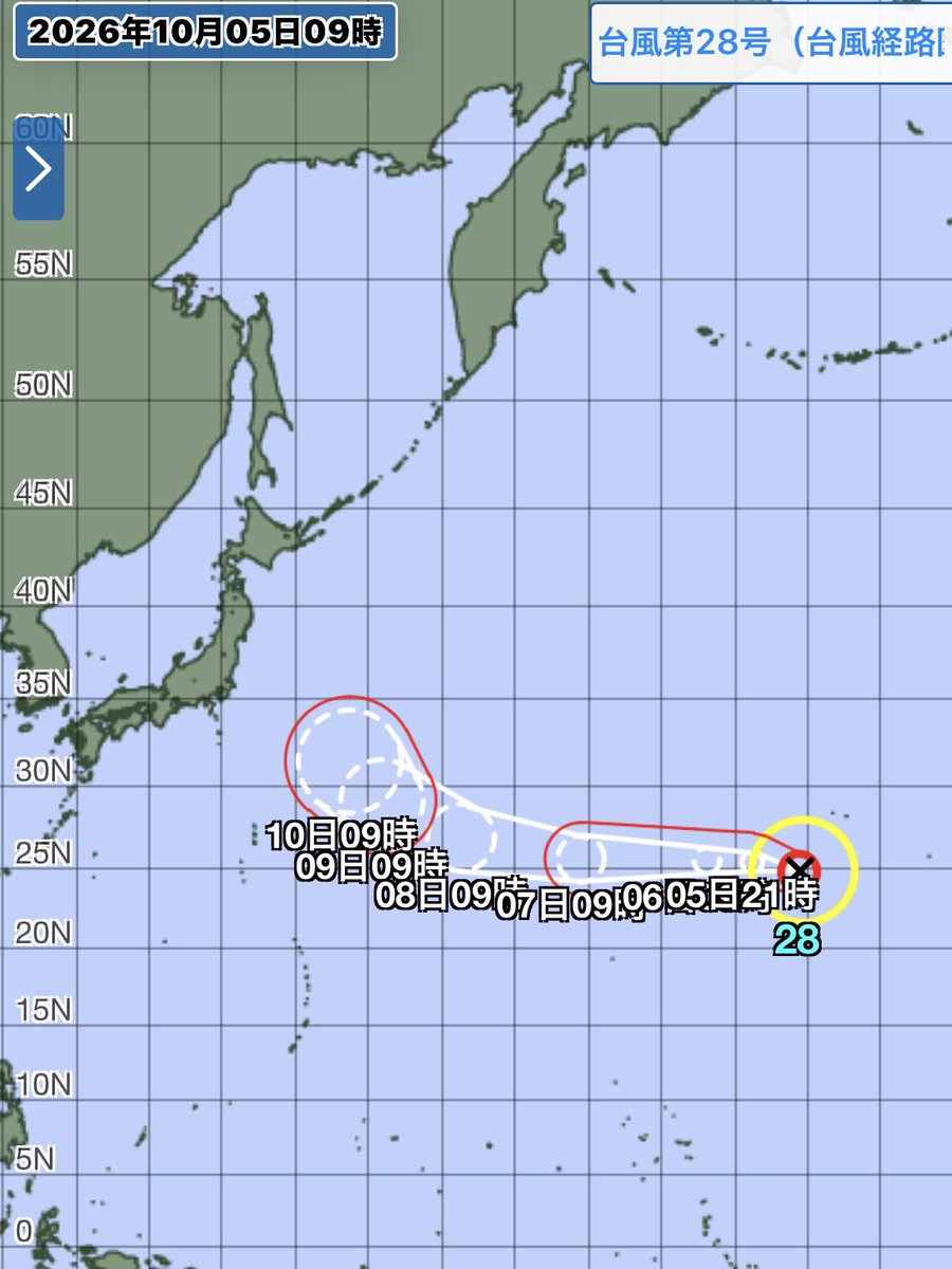 wm_morita's tweet photo. 東経180度を超えた越境台風28号。
さすがに日本までは届かないか。 https://t.co/TavwQUctJt