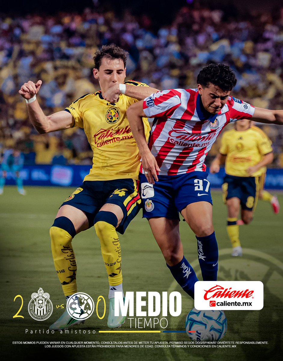 ClubAmerica's tweet photo. Marcador al Medio Tiempo en #ElClásicoDeMéxico. 🦅

🔥 @calientesports
📲 https://t.co/VshTaTOlsV
#MásAcciónMásDiversión #JugamosPorMás #Caliente https://t.co/hUlttwURcm
