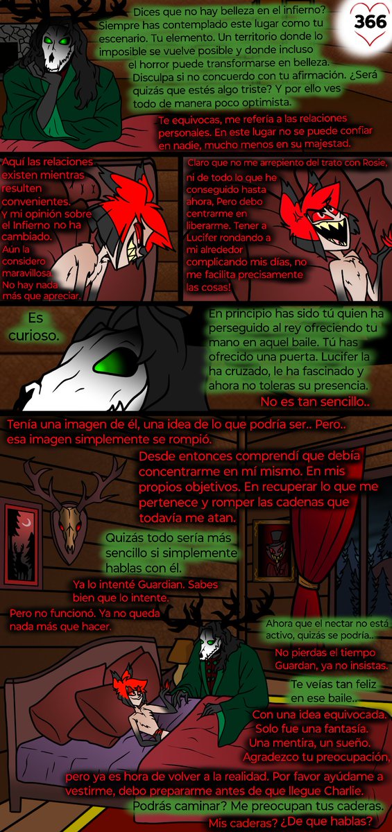 SusanAlemHazbin's tweet photo. Parte 366  - Comic "El Nectar de Velder". 
♥ Insistencia del Guardian por Lucifer ♥

Pff por poco y no llegaba para publicar este capitulo hoy, pero me esforzé porque el 9 debo publicar lo siguiente del evento inktober2026 y no debo demorarme.
Disfruten!
En el siguiente capitulo aparecerá la copia interactuando con miembros del hotel jeje Será muy gracioso.

Dejo links! 
Parte 1 a 100 https://t.co/d3uEKjL6wP  
 Parte  101 a 200 https://t.co/zDhfTpXfhS   
 Parte  201 a 300 https://t.co/lvg8hWSai8   
 Parte  301 a 360 + especial mundial +18 https://t.co/fb7cw2rSc9 

Alastor  - Guardian.
 #alastorxlucifer #radioapple #luciferxalastor #hazbinhotelfanart #alastorfanart