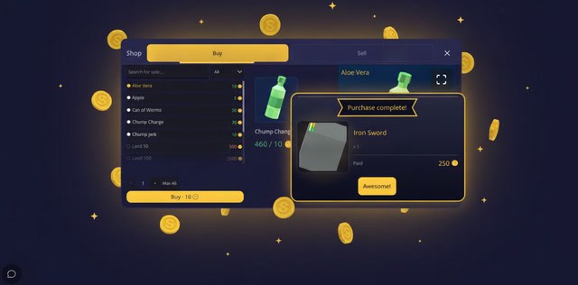 vnlgamedev's tweet photo. big chump life update: gold coins on every price, smooth scrolling lists everywhere, a tidier shop, market and crafting screen, and a receipt for every purchase. android email sign-in works first try now.

free on Google Play, iOS and browser - https://t.co/UnYap2dwUh https://t.co/as4FlIALGm