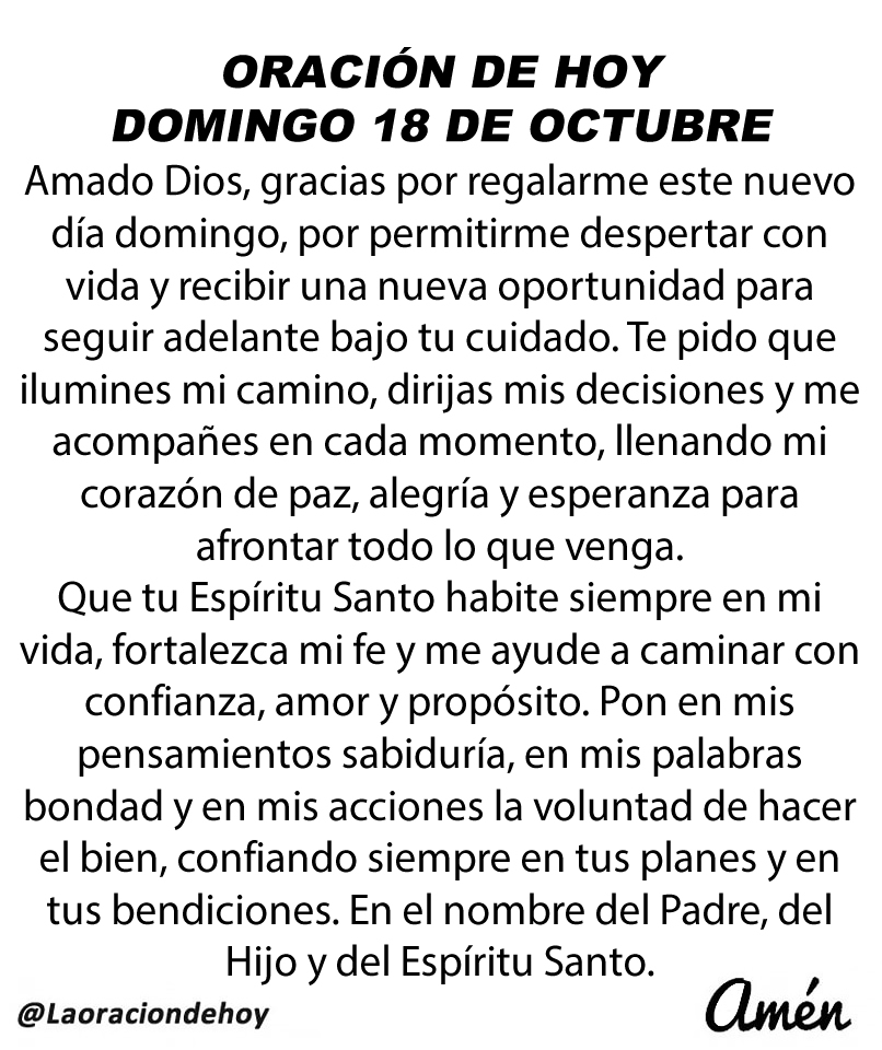 laoraciondehoy's tweet photo. Oración diaria para hoy domingo 18 de octubre de 2026. https://t.co/YpIwbtypzb
