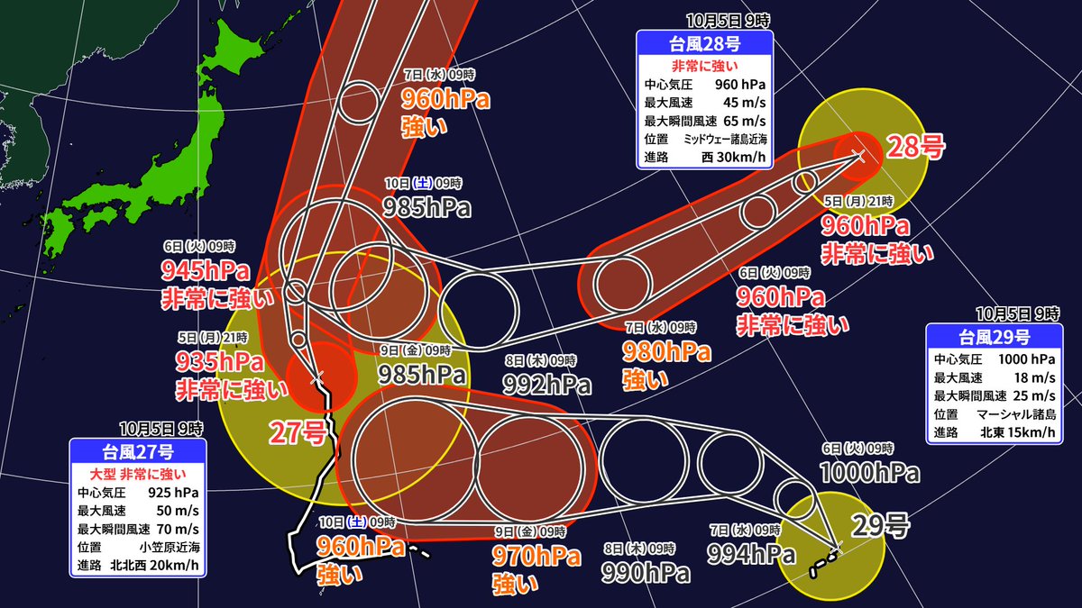 Runninzin's tweet photo. 気づいたら台風がたくさんいました https://t.co/HHDT0PjVTE