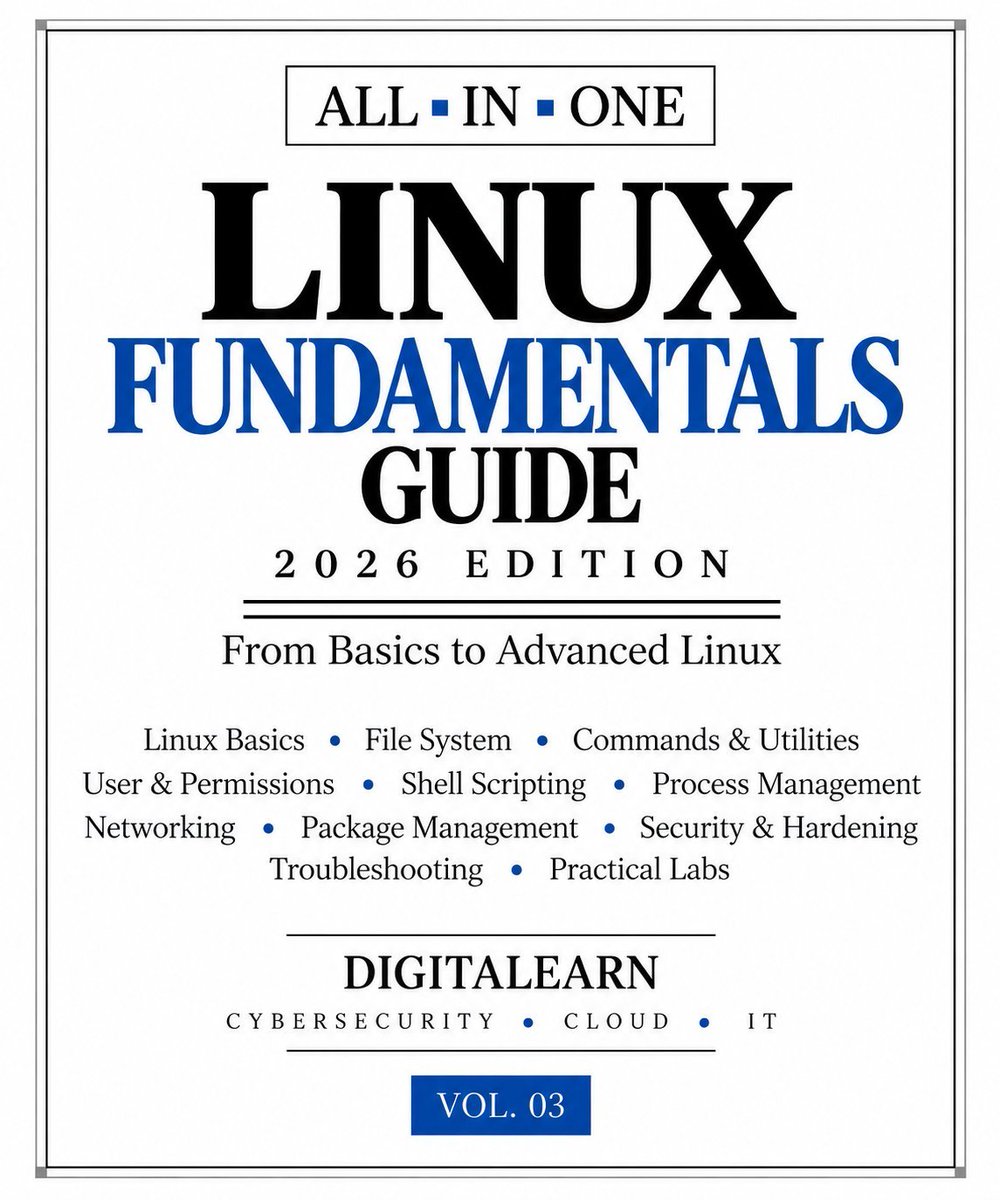 AI_Chonicle's tweet photo. Linux Fundamentals Guide — Vol. 03 

Download here : https://t.co/lOPFc3r8VG…

Only for serious Linux &amp; cybersecurity learners 

Beginner → Advanced Linux https://t.co/J1nWcS6ZJw