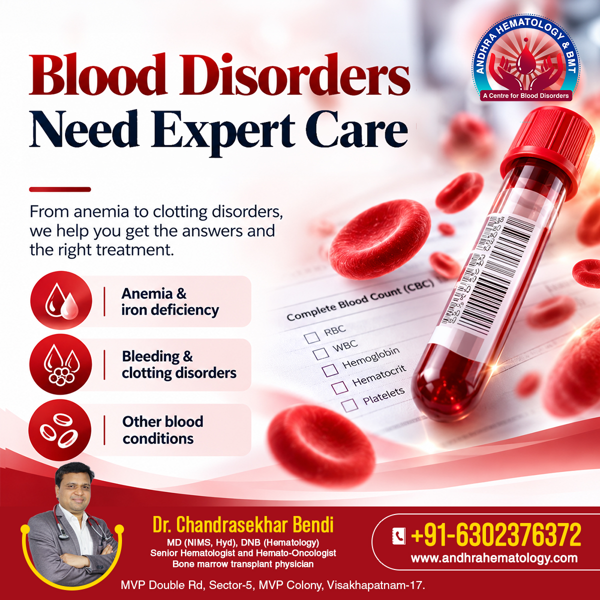 drchandru_hemat's tweet photo. **Blood Disorders Need Expert Care 🩸**
From anemia and iron deficiency to bleeding, clotting, and other blood disorders, expert evaluation and the right treatment can make a difference. 
📞 +91-6302376372
🌐 https://t.co/f4ikGInX13
#BloodDisorders #Hematologist #DrChandrasekhar https://t.co/wdE9IQcoSb