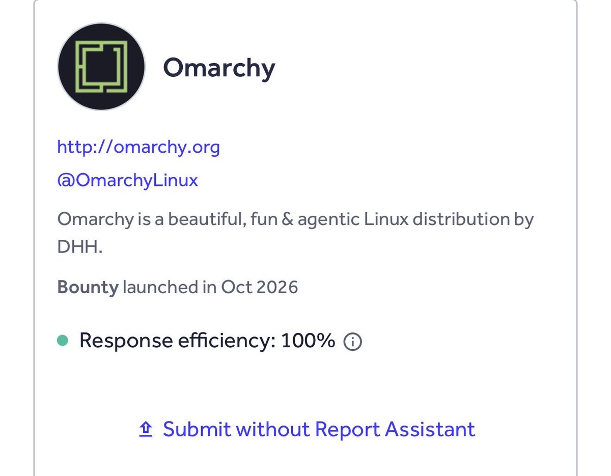 zack0x01_'s tweet photo. @OmarchyLinux  lunched on oct on hackerone and now over 500+ submissions, this is insane https://t.co/Bb6FrMVVVB