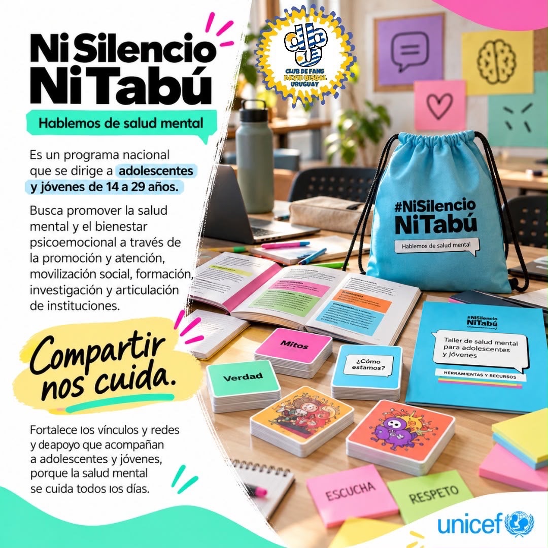 FCDavidBisbalUY's tweet photo. No silencio ni tabú.
Hablemos de salud mental.
Súmate y colabora con la gran labor que realiza Unicef 💙
@unicefuruguay
@unicef_es
@davidbisbal
#davidbisbal #unicef #unicefespaña #unicefuruguay #solidaridad https://t.co/vXTMCnJyyM