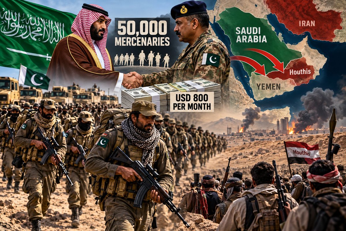 RealBababanaras's tweet photo. BIG UPDATE 

Saudi Arabia is planning a major offensive in Yemen

Saudi Arabia is hiring 50,000 mercenaries from Pakistan for a ground offensive against Iran-backed Houthis. Each mercenary will be paid USD 800 per month, and they will fight alongside Saudi-backed Yemeni forces. https://t.co/uW7MceYsMm