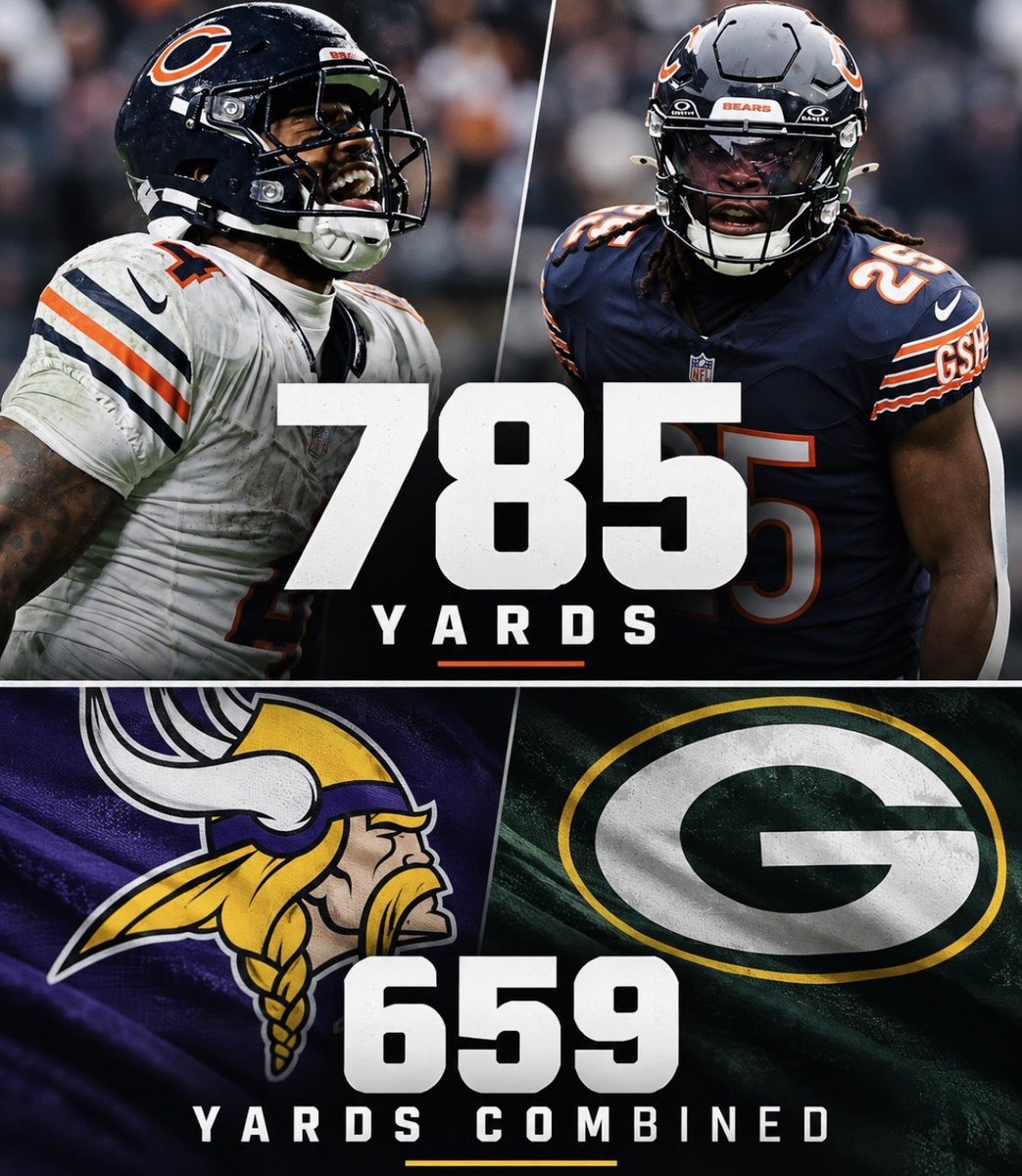 RyanHeckmanNFL's tweet photo. The Bears not only lead the NFL in rushing, they have over 100 more rushing yards than the Vikings and Packers combined. https://t.co/uVkLc9H8I5