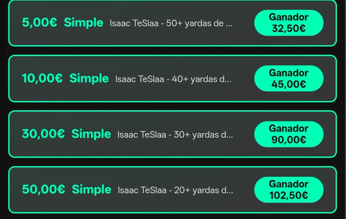 BettingAndData's tweet photo. TESLAAAAAAAAAA 💸💸✅

ESCALERA COMPLETA EN 1 PASE

A la espera de Vaki que deberíamos verlo más en la 2° parta https://t.co/6pMqD21TvQ