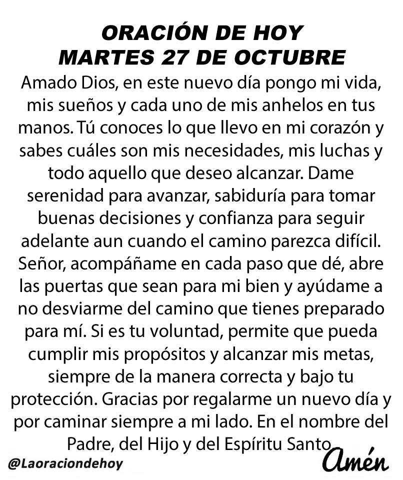 laoraciondehoy's tweet photo. Oración diaria para hoy martes 27 de octubre de 2026. https://t.co/otoAMcEO25