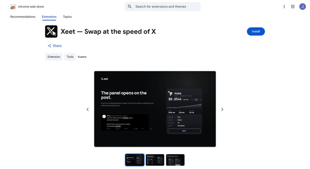 Xeet_click's tweet photo. Xeet is in the Chrome Web Store.

Hover any $ticker or contract address on X and the panel opens on the post: chart, market cap, liquidity, the safety checks, and the sizes. One tap buys. Your own wallet signs it - we never hold your keys.

Solana and nine EVM chains. 0.5% per swap, the same on all of them.

https://t.co/quA50JMTZD