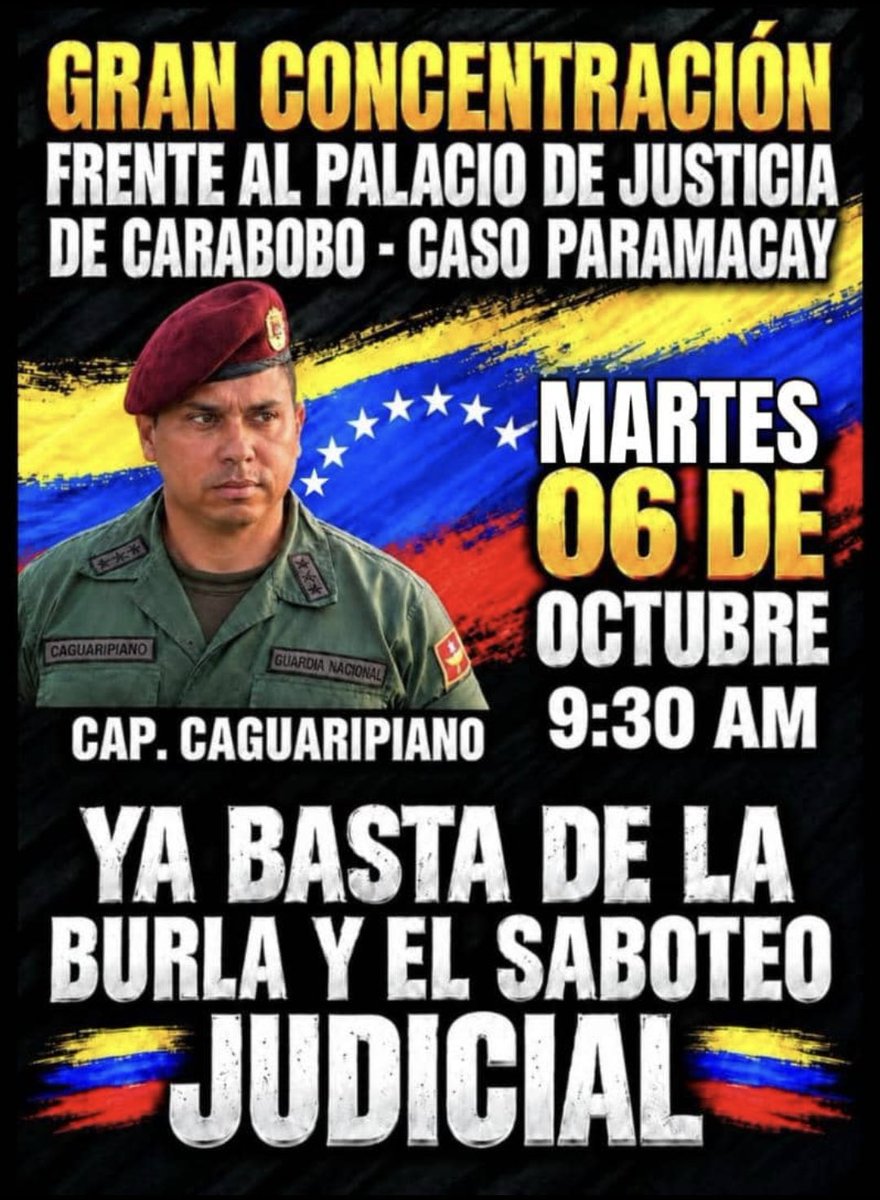 VillcaFDEZ23's tweet photo. ¡BASTA DE PERSECUCIÓN Y TORTURA! ¡Libertad plena para Caguaripano y todos los detenidos de su causa!

Este martes 6 de octubre, 9:30 a. m., frente al Palacio de Justicia de Carabobo, exigimos un pronunciamiento. ¡Basta de silencio y dilaciones!

¡Acude y alza la voz! https://t.co/mrdS9wvV18