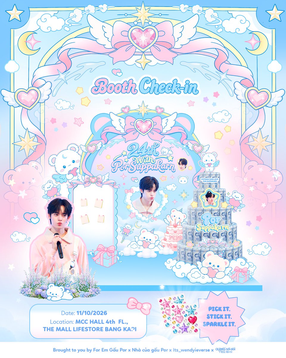 macaicecream's tweet photo. 𝟮𝟰𝘁𝗵 𝘄𝗶𝘁𝗵 𝗣𝗼𝗿 𝗦𝘂𝗽𝗽𝗮𝗸𝗮𝗿𝗻

เราเตรียมเซ็ต bedazzle sticker ไว้ให้ทุกคนได้มา decorate booth และเช็กอินกันด้วยนะคะ!!!!

เพราะฉะนั้นอย่าลืมถ่ายรูปกันเยอะ ๆ แล้วมาเก็บความทรงจำดี ๆ กับน้องปอและ Vietnam Fans ไปด้วยกันในวันเกิดปีนี้นะคะ

「𝖡𝗂𝗋𝗍𝗁𝖽𝖺𝗒 𝖢𝖺𝗄𝖾 𝖡𝗈𝗈𝗍𝗁 𝖢𝗁𝖾𝖼𝗄𝗂𝗇」
📍MCC HALL 4th FL, THE MALL LIFESTORE BANG KAPI
🗓️ 11 | Oct | 2026 
🤍 Pick a gem, make the booth shine ✦

「𝖬𝗎𝖼𝗁 𝖫𝗈𝗏𝖾 𝖳𝗈」
ㅡ with For Em Gấu Por .ᐟ @PraiseMrFool .ᐟ @ismekawaiiwendy 
ㅡ original photo: @marliipor 

VIETNAM FANS LOVE POR SUPPAKARN

#porsuppakarn
#HappyPorDay